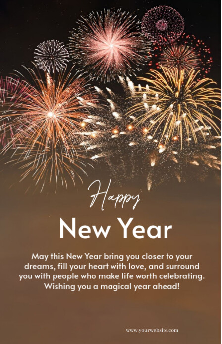 Brown Maximalist Happy New Year Greeting Card/wishes Half Page Wide Halfbladsy Breed template