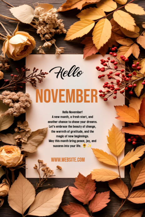 Brown Maximalist Hello November Flyer  Pinterest Graphic template