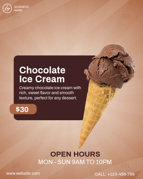 Brown Maximalist Ice Cream Sale Flyer Instagram Portrait template