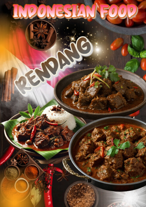 Plantilla de Brown Maximalist Indonesian Food Rendang A4 | PosterMyWall