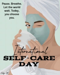 Brown Maximalist International Self Care Day Instagram Portrait template