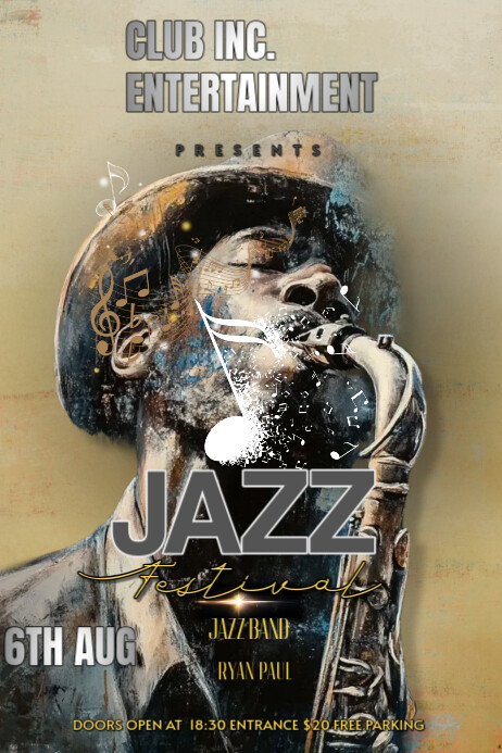 Brown Maximalist Jazz Concert Poster Cartaz template