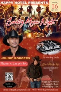 Brown Maximalist Late Night Country Music Ad Poster template