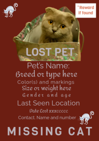 Brown Maximalist Lost Pet/ cat A4 template