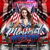 Brown Maximalist Memorial Day Weekend Celebration Party Flyer Square (1:1) template