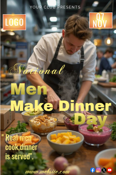 Brown Maximalist Men In The Kitchen Day Poster Template | PosterMyWall