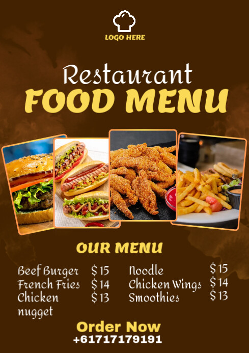 Brown Maximalist Menu Restaurant A2 Template | PosterMyWall