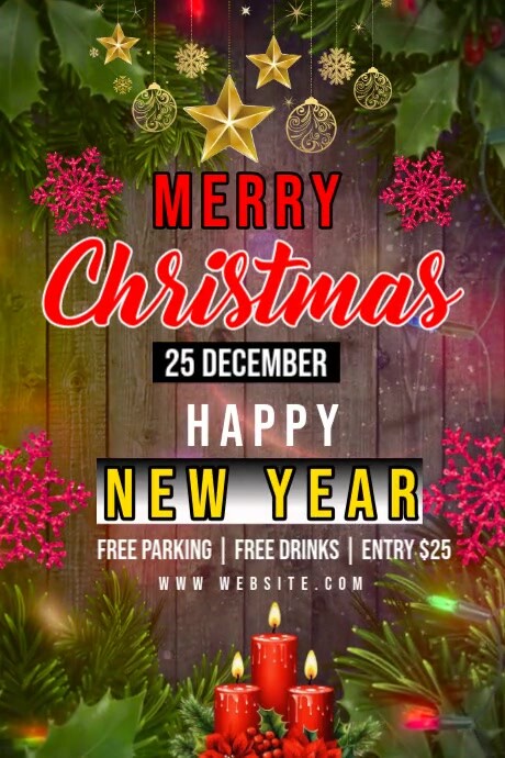 Szablon Brown Maximalist Merry Christmas Happy New Year Poster ...