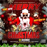 Brown Maximalist Merry Christmas Party Flyer  Instagram Post template