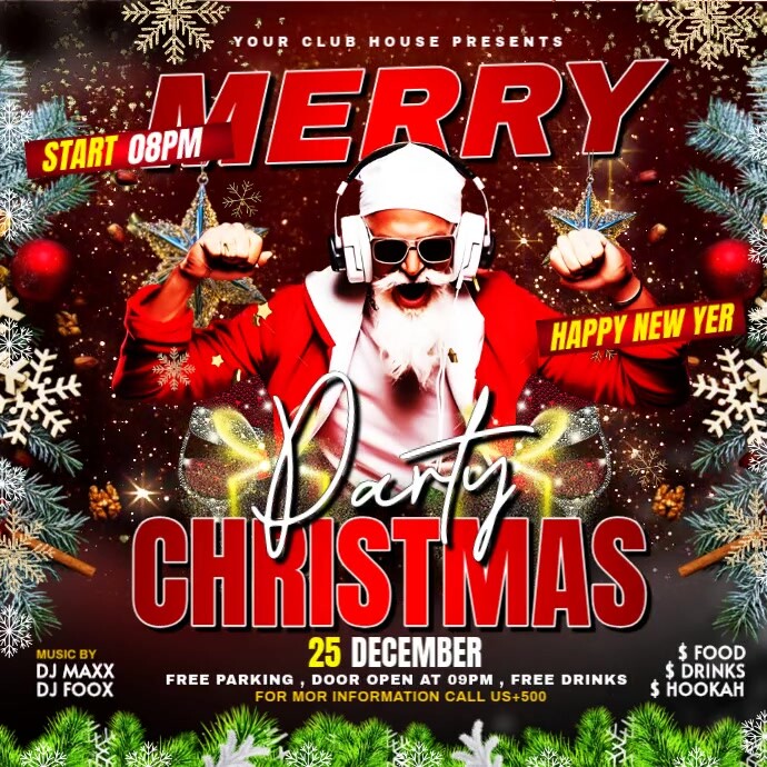 Brown Maximalist Merry Christmas Party Flyer Instagram Post Template ...