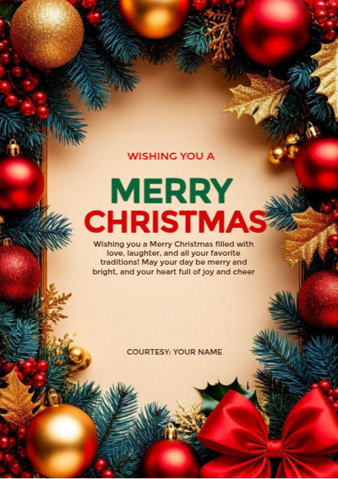 Szablon Brown Maximalist Merry Christmas Wishes Card Template A4 ...
