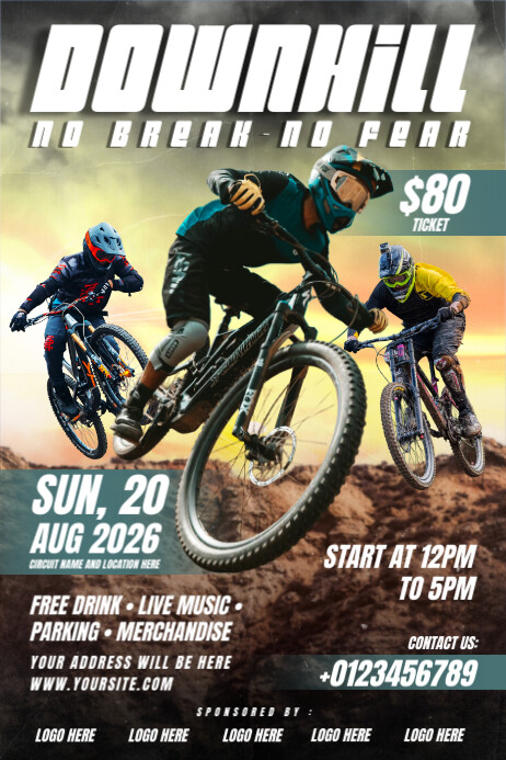 Brown Maximalist Mountain Bike Flyer Poster Template Plakkaat