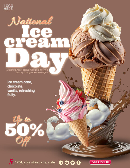 Brown Maximalist National Ice Cream Day Advert  Flyer (us Letter) template