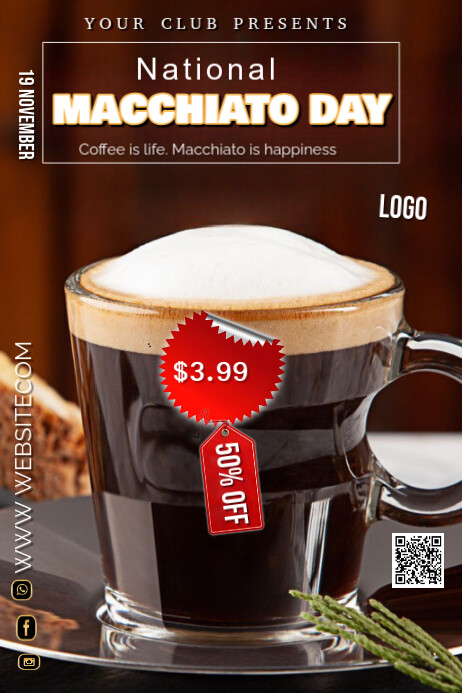 Brown Maximalist National Macchiato Day Celebration Poster Template ...