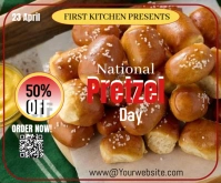 Brown Maximalist National Pretzel Day Online Design Flyer/template Medium Rectangle Rettangolo medio