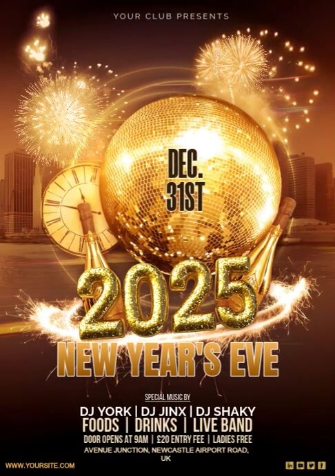 Brown Maximalist New Year's Eve Celebration Party Invitation  A4 template
