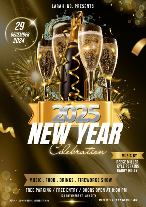Brown Maximalist New Year Party  A4 template