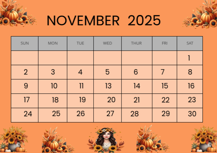 Brown Maximalist November Calendar A3 Template | PosterMyWall