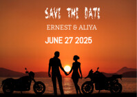 Brown Maximalist Postcard Template – Save The Date Wedding With Motorcycle Couple Postcard Postkarte