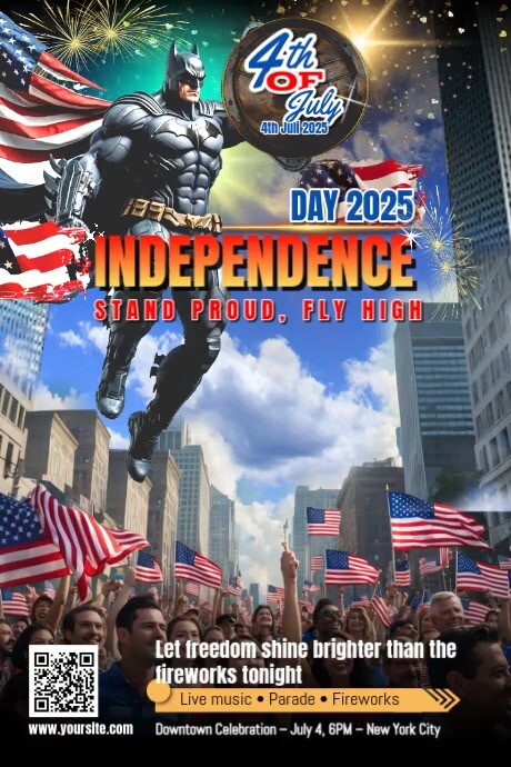Brown Maximalist Powerful 4th Of July Independence Poster – Superhero Spirit Of Freedom 2025 Plakat template
