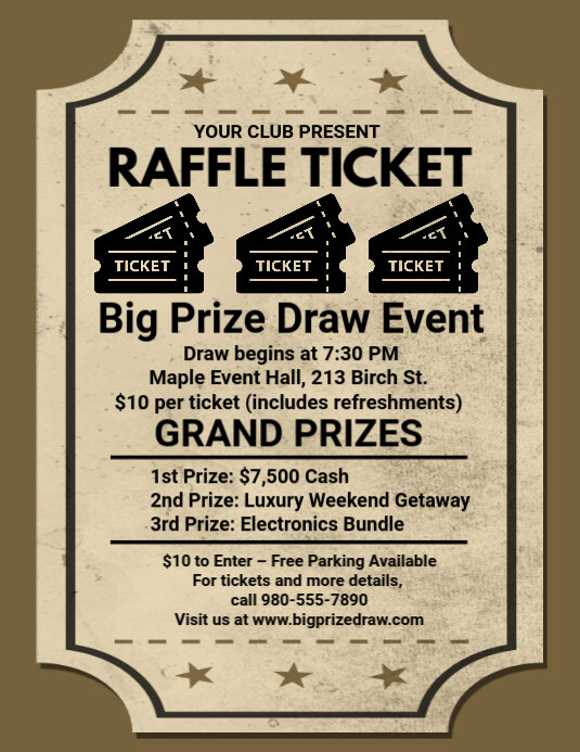 Brown Maximalist Raffle Ticket Flyers Flyer ( Template | PosterMyWall