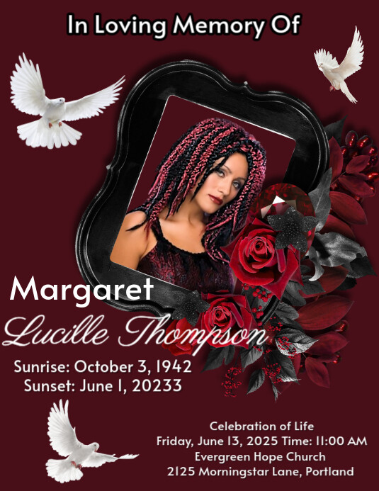 Brown Maximalist Red Flower Frame Death Annoucement Obistury Flyer  Flyer (us Letter) template
