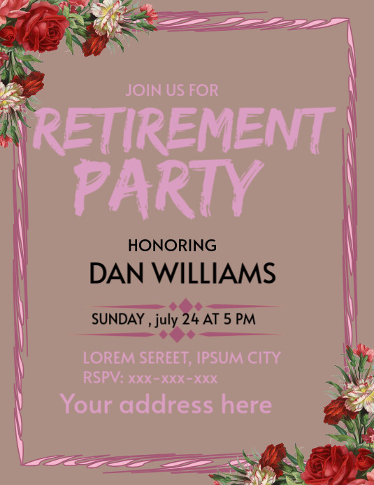 Brown Maximalist Retiement Party Flyer (us Letter) 传单(美国信函) template
