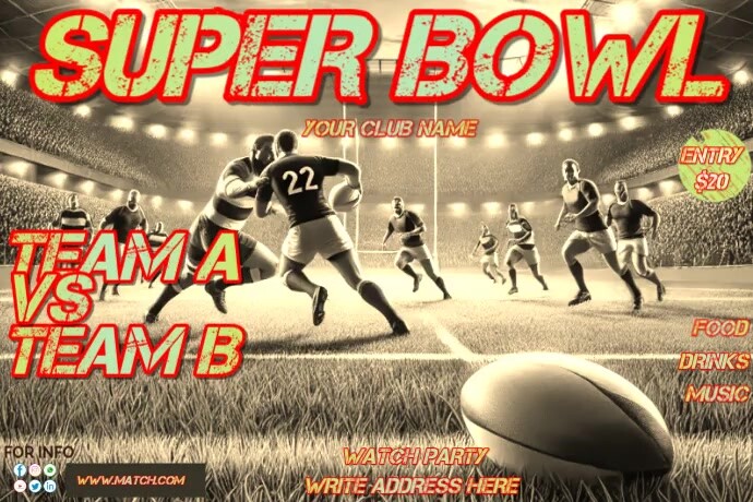 Brown Maximalist Rugby Super Bowl Game Poster Template | PosterMyWall