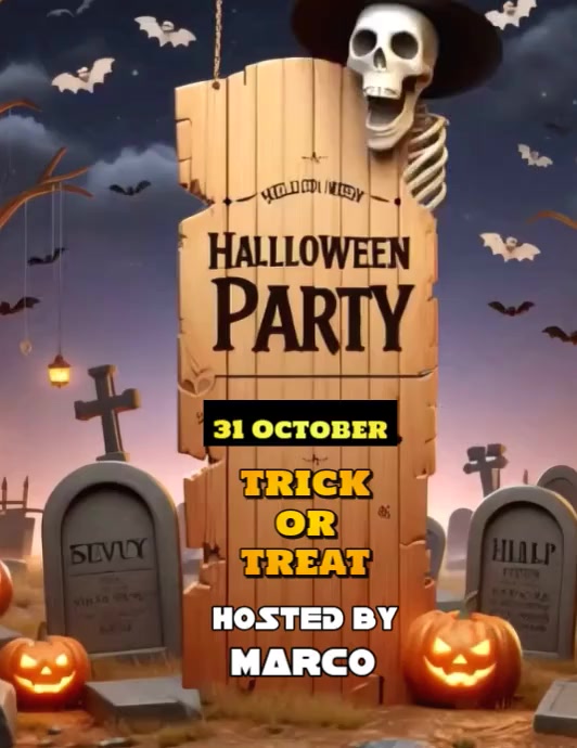 Brown Maximalist Skeleton Halloween Animation Flyer (us Letter) template