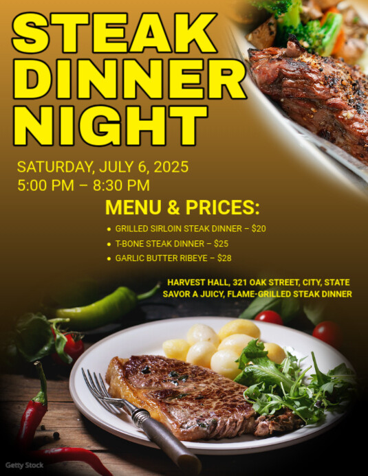 Brown Maximalist Steak Dinner Flyer (us Letter) template