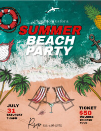 Brown Maximalist Summer Beach Party Invitation  Flyer (us Letter) template