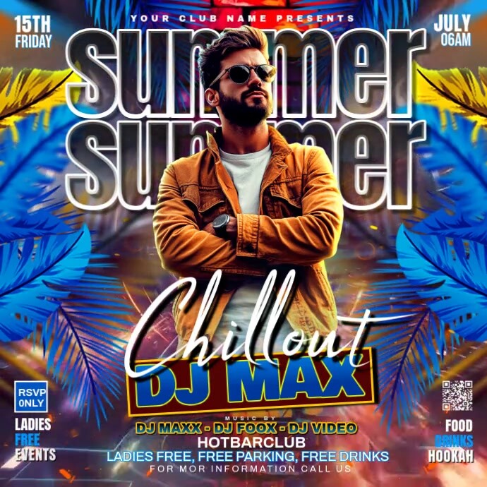 Brown Maximalist Summer Chillout Party Flyer Square (1:1) template