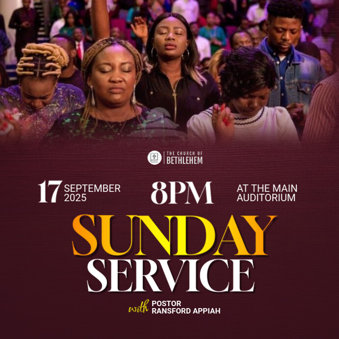 Brown Maximalist Sunday Church Service Poster Template Square (1:1 ...