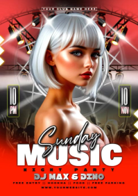 Brown Maximalist Sunday Music Night Party A1 template