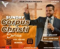 Brown Maximalist Sunday Worship Service Rectángulo Mediano template