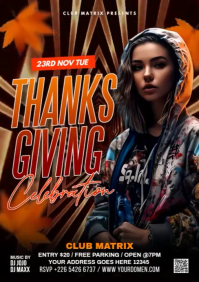 Brown Maximalist Thanksgiving Celebration  A4 template