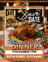 Brown Maximalist Thanksgiving Dinner Save The Date Flyer (us Letter) template