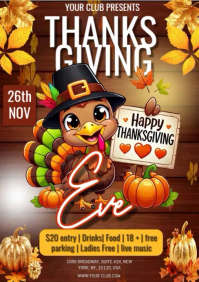 Brown Maximalist Thanksgiving Eve Celebration Invitation A4 template