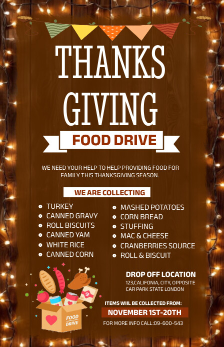 Brown Maximalist Thanksgiving Food Drive Temp Tablóide template