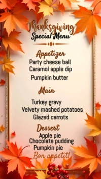 Brown Maximalist Thanksgiving Menu,autumn,fall Instagram Story template