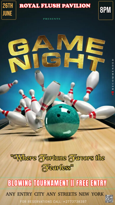 Brown Maximalist The Image Is A Flyer For A "game Night" Event, Specifically A Bowling Tournament In Indaba yaku-Instagram template