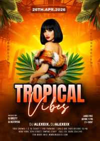 Brown Maximalist Tropical Party A6 template
