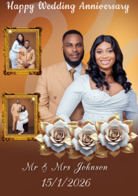 Brown Maximalist Wedding Anniversary Flyer Design  A3 template