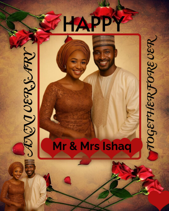 Brown Maximalist Wedding Anniversary Instagram Portrait template