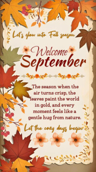 Brown Maximalist Welcome September New Month  Whatsapp Status template