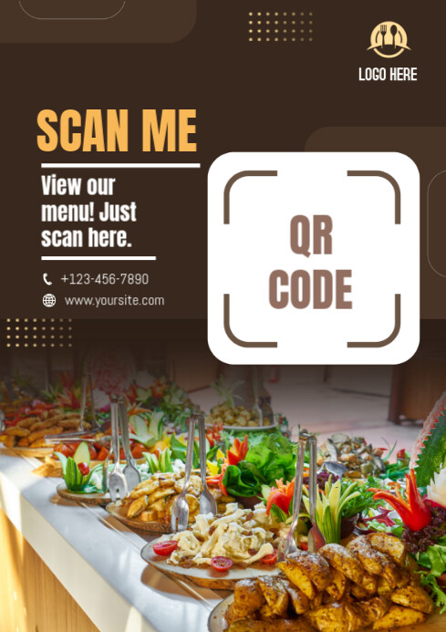 Brown Menu Qr Code  A3 template