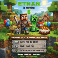 Brown Minecraft Birthday Party Square Cuadrado (1:1) template