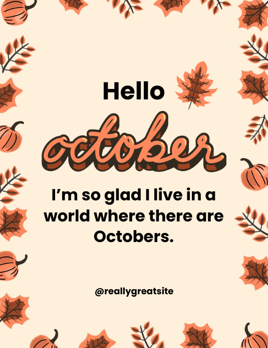 Brown Minimalist Abstract Hello October Flyer Template | PosterMyWall