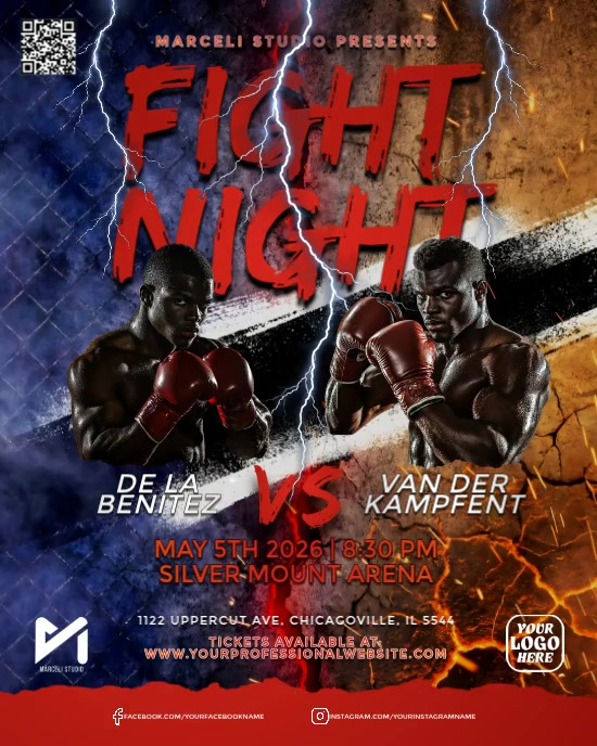 Plantilla de Brown MMA Fight Night Video Flyer | Boxing Watch Party ...