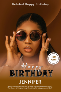 Brown Modern & Minimal Belated Birthday Pinterest Graphic template